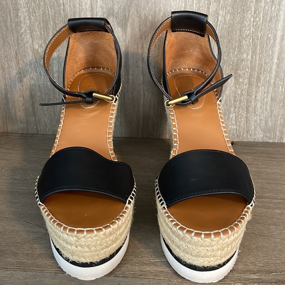 See by Chloe Platform Wedge Sandals with Ankle Strap Black Sz 38 (US 8) - Picture 2 of 6